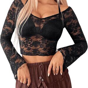 🩰5/$10 BUNDLE DEAL - black lace bell sleeve crop top